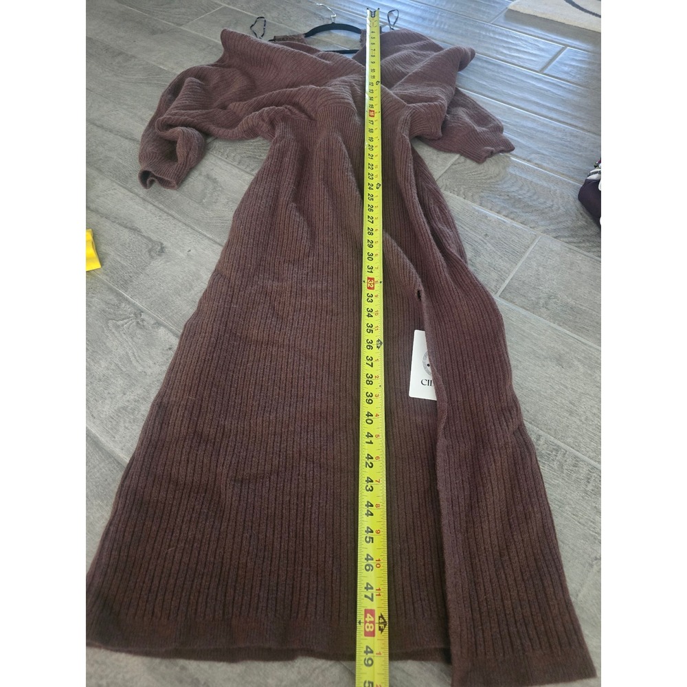 Cider Brown Ribbed Knit Surplice Wrap Midi Sweater Dress Lace Trim 0XL NEW - Picture 6 of 8